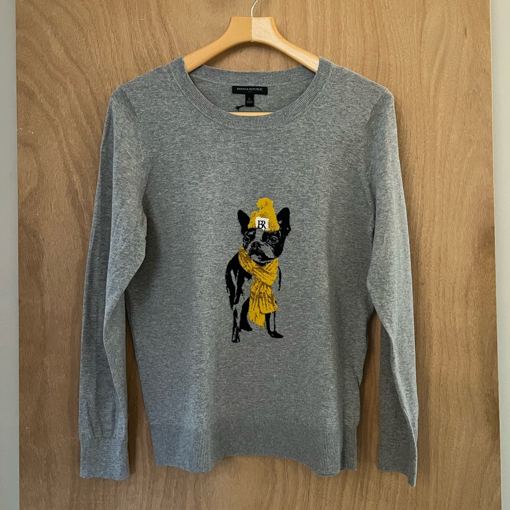 NWT Banana Republic Gray Sweater with Dog Print
